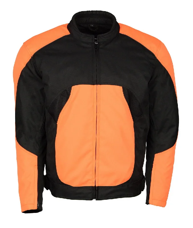 Men jackets with a zip - off sleeves to convert to a vestMen jackets with a zip - off sleeves to convert to a vestM Boss Motorcycle Apparel BOS11701 Men's High-Vis Orange Nylon Motorcycle Racer Riding Jacket with Mesh Panel Black