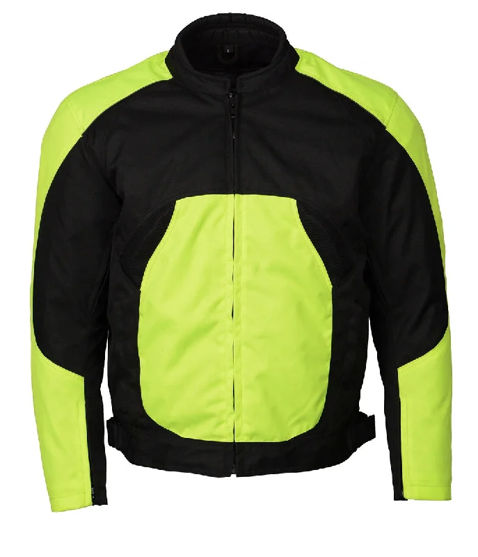 Waterproof men jackets with taped seams for heavy rain protectionWaterproof men jackets with taped seams for heavy rain protectionM Boss Motorcycle Apparel BOS11701 Men's High-Vis Green Nylon Motorcycle Racer Riding Jacket with Mesh Panel Black