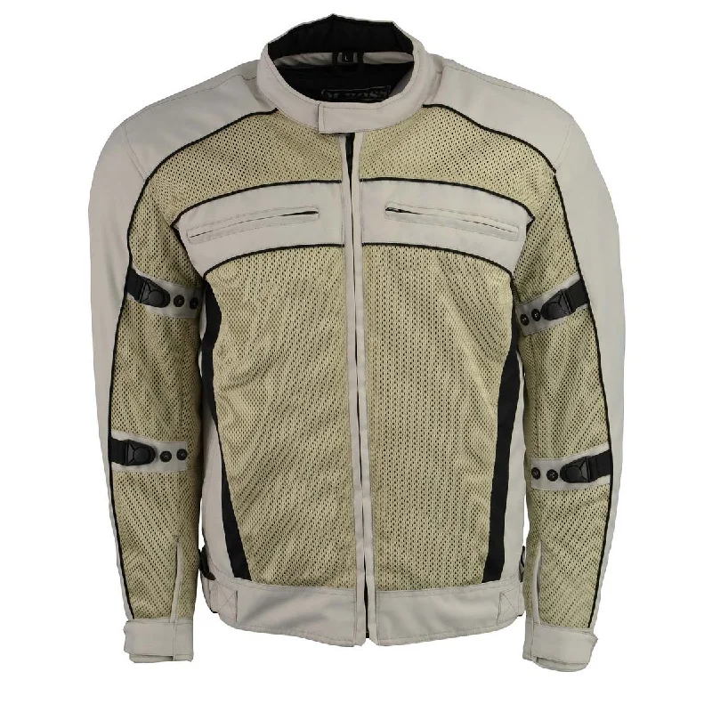 Plus - size men jackets with adjustable drawstrings for a comfortable fitPlus - size men jackets with adjustable drawstrings for a comfortable fitM Boss Motorcycle Apparel BOS11705 Men's Silver Mesh and Nylon Motorcycle Racer Jacket with Armor Protection