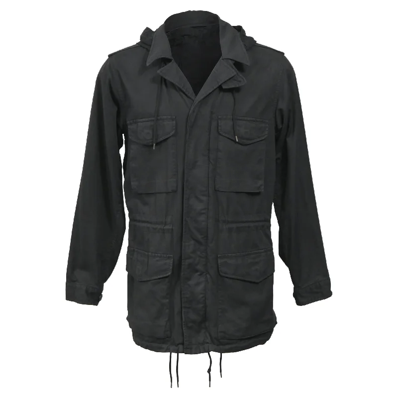 Men coats with a drawstring waist for a customizable fitMen coats with a drawstring waist for a customizable fitMarc Jacobs 2001-2011 Limited Edition Hooded Field Jacket with Pockets in Black Cotton