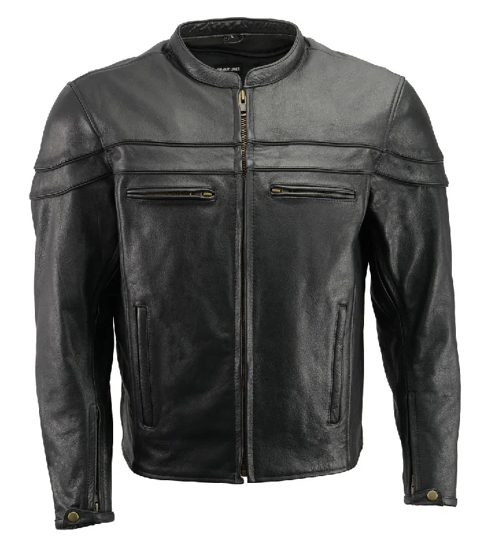 Men jackets with a media - friendly pocket for easy access to gadgetsMen jackets with a media - friendly pocket for easy access to gadgetsMen’s Premium Buffalo Black Leather Motorcycle Jacket with CE Armor Protection BZ1512