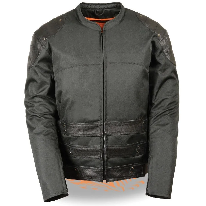 Slim - fit leather men jackets with a distressed finish for a rugged lookSlim - fit leather men jackets with a distressed finish for a rugged lookMilwaukee Leather MPM1755 Men's 'Assault Style' Black Leather and Textile M/C Jacket