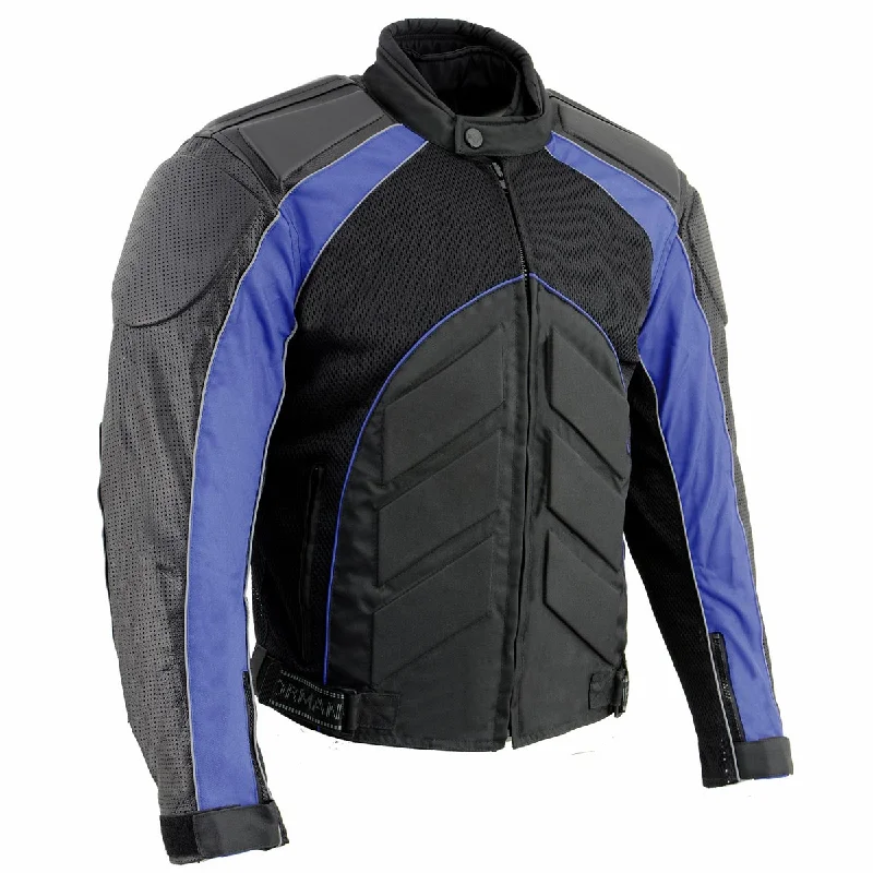 Down - filled men jackets in bright colors for winter fashionDown - filled men jackets in bright colors for winter fashionNexGen SH2153 Men's Black and Blue Armored Moto Textile and Leather Combo Jacket