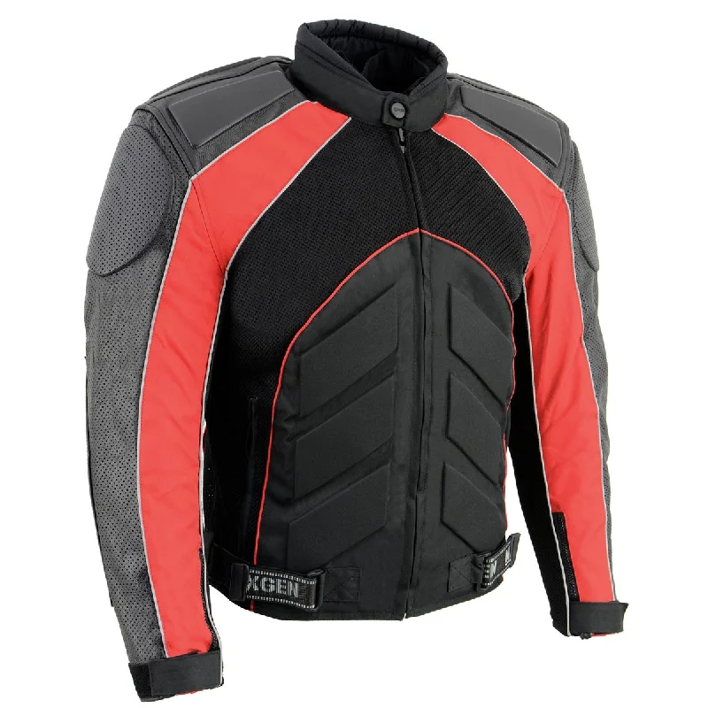 Down - filled men jackets in bright colors for winter fashionDown - filled men jackets in bright colors for winter fashionNexGen SH2153 Men's Combo Black and Red Armored Leather and Textile with Mesh Moto Jacket