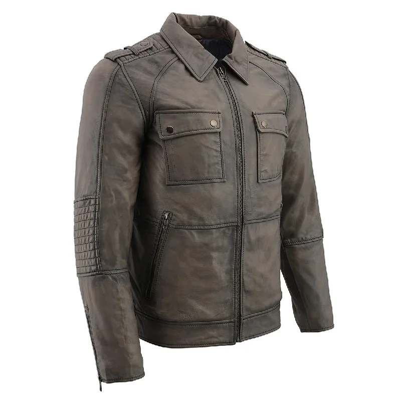 Men jackets with a zip - off sleeves to convert to a vestMen jackets with a zip - off sleeves to convert to a vestMilwaukee Leather SFM1810 Men's Anthracite Patch Pocket Lambskin Leather Jacket