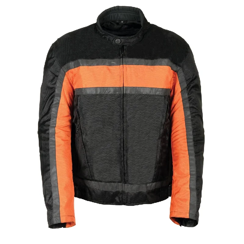 Denim men jackets with embroidered patches for a personalized touchDenim men jackets with embroidered patches for a personalized touchNexGen SH2095 Men's 'Racer' Black and Orange Textile Motorcycle Jacket