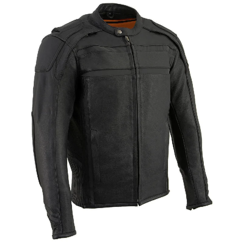 Plus - size men jackets with adjustable drawstrings for a comfortable fitPlus - size men jackets with adjustable drawstrings for a comfortable fitMilwaukee Leather ML2083 Men's Black Premium Leather Vented Motorcycle Rider Jacket w/ Reflective Piping