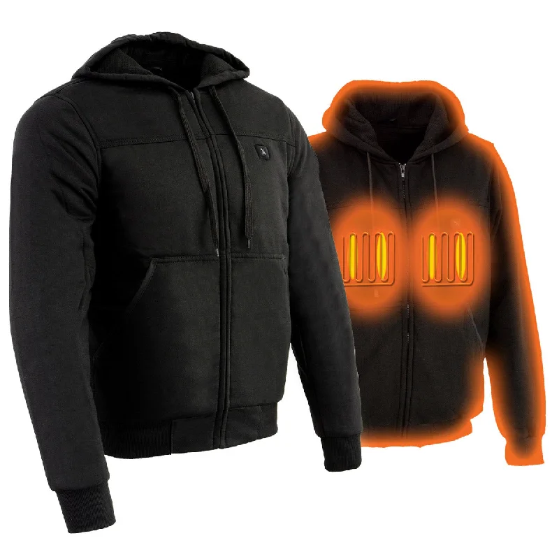 Corduroy men jackets in earthy tones for a rustic charmCorduroy men jackets in earthy tones for a rustic charmNexgen Heat MPM1713SET Men's “Fiery’’ Heated Hoodie- Black Zipper Front Sweatshirt Jacket for Winter w/Battery Pack