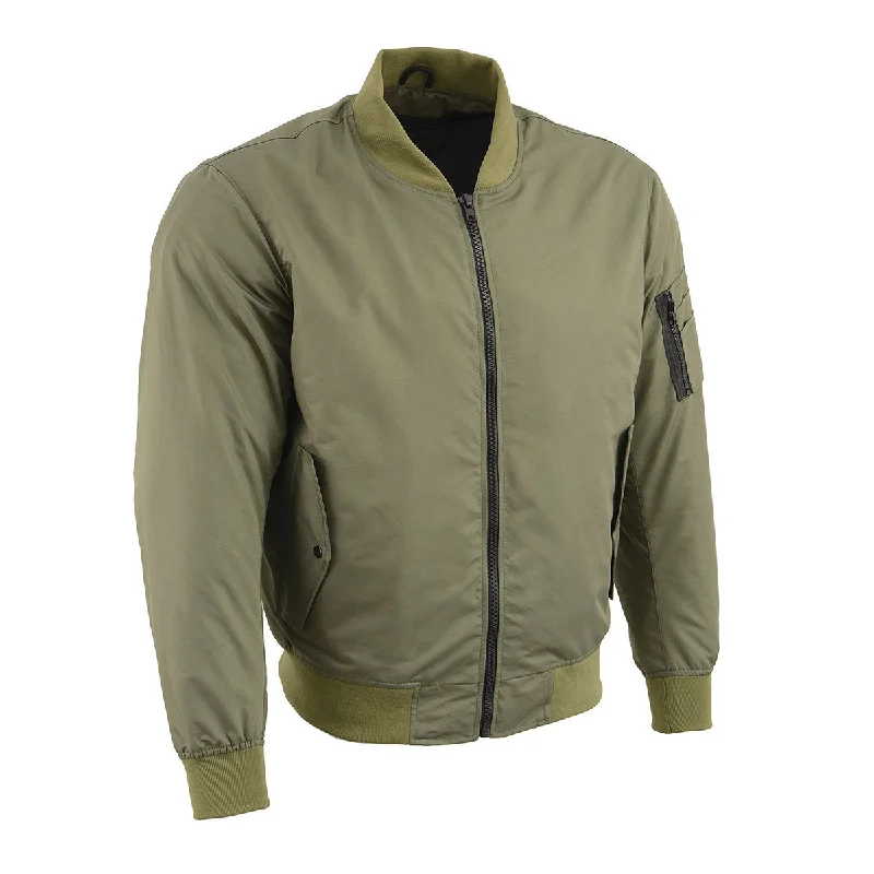 Stretch - fabric men jackets for unrestricted movement during workoutsStretch - fabric men jackets for unrestricted movement during workoutsMilwaukee Leather MPM1731 Men's Green Textile Aviator Bomber Jacket with Armor Protection