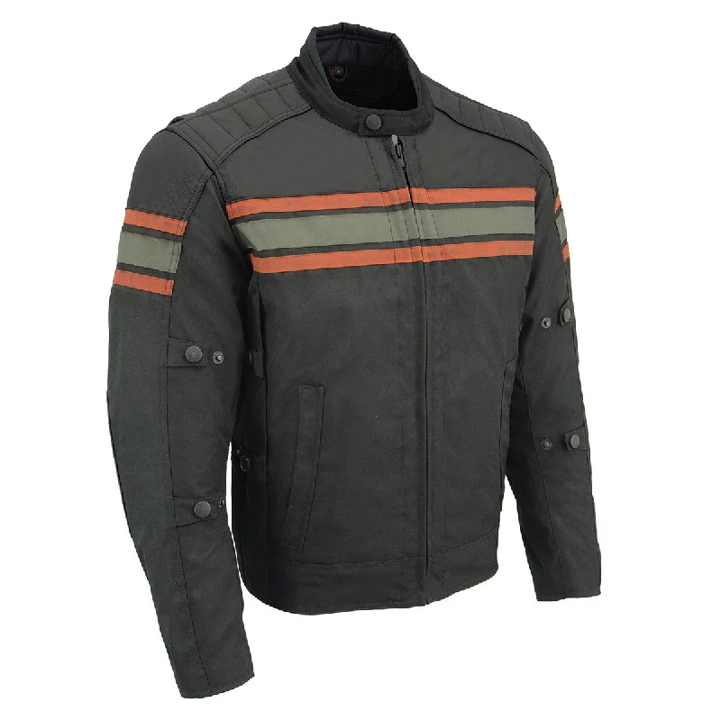 Men jackets with a media - friendly pocket for easy access to gadgetsMen jackets with a media - friendly pocket for easy access to gadgetsMilwaukee Leather MPM1751 Burnt Orange Leather and Textile Armored Motorcycle Jacket for Men - All Season