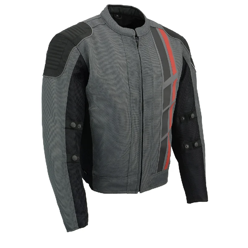 Men jackets with a media - friendly pocket for easy access to gadgetsMen jackets with a media - friendly pocket for easy access to gadgetsMilwaukee Leather MPM1752 Men's Black/Grey Textile and Mesh Armored Motorcycle Biker Racing Jacket