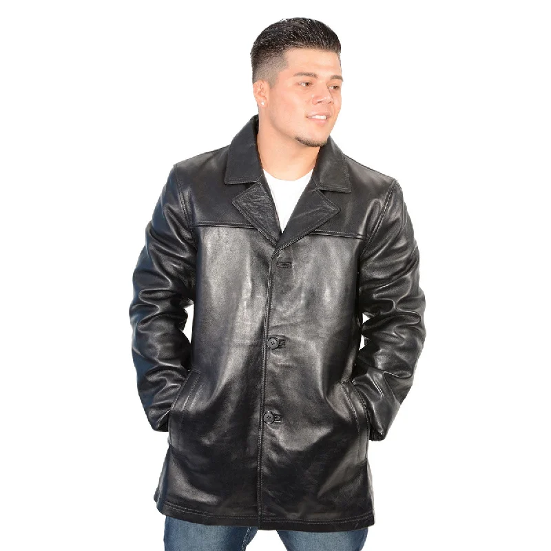 Lightweight men jackets made from recycled nylon for eco - friendly travelMilwaukee Leather Men's Black Classic Button Closure Fashion Leather Car Coat SFM1815