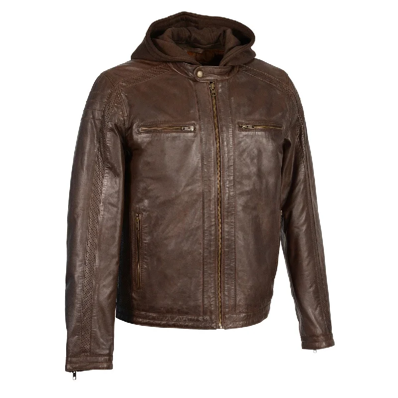 Embroidered men jackets with intricate floral designs for a unique aestheticEmbroidered men jackets with intricate floral designs for a unique aestheticMilwaukee Leather SFM1845 Men's Brown Fashion Casual Leather Jacket with Removable Hoodie