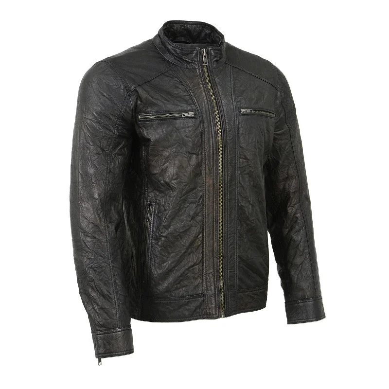 Hooded men jackets with a detachable faux - fur trim for added warmthHooded men jackets with a detachable faux - fur trim for added warmthMilwaukee Leather SFM1861 Men's Two-Tone Leather Jacket with Front Zipper Closure