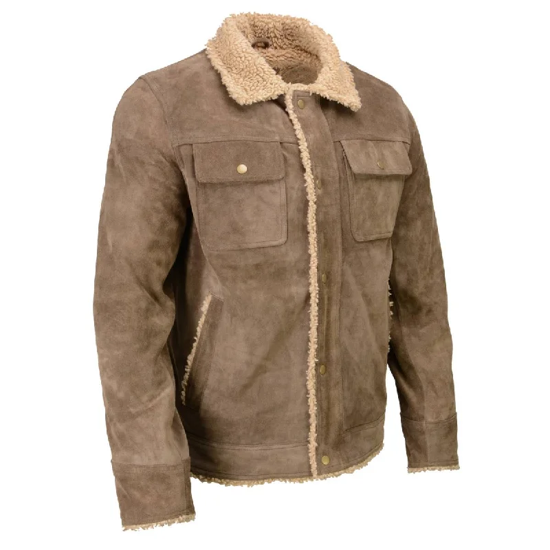 Down - filled men jackets in bright colors for winter fashionDown - filled men jackets in bright colors for winter fashionMilwaukee Leather Vintage SFM1811 Men's Classic Taupe Suede Leather Fashion Coat Jacket w/ Plush Sherpa Inside Lining