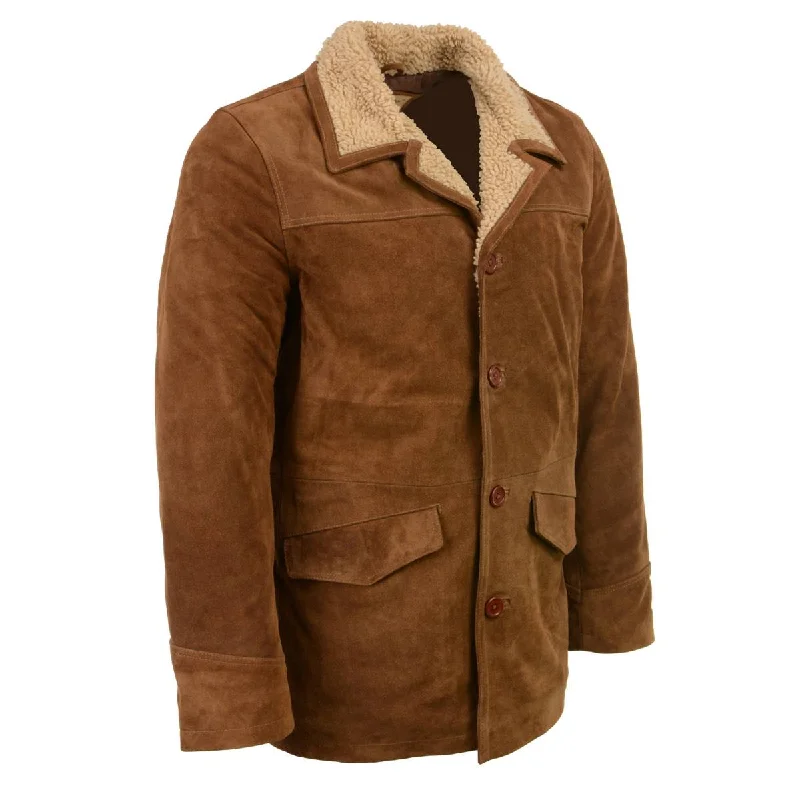 Hooded men jackets with a detachable faux - fur trim for added warmthHooded men jackets with a detachable faux - fur trim for added warmthMilwaukee Leather Vintage SFM1819 Men's Western Style Long Brown Suede Leather Fashion Coat Jacket