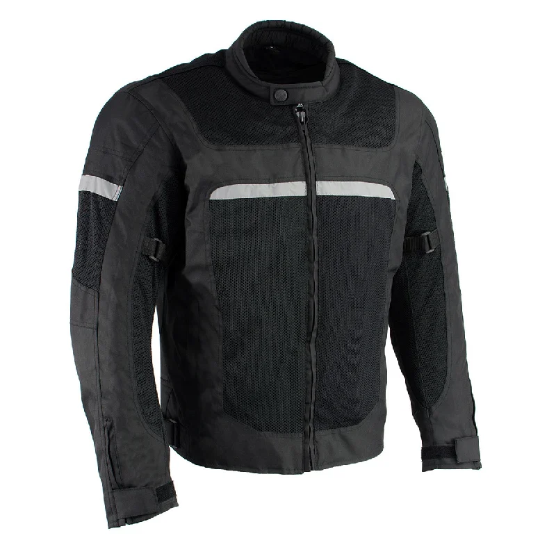 Slim - fit leather men jackets with a distressed finish for a rugged lookSlim - fit leather men jackets with a distressed finish for a rugged lookMilwaukee Leather MPM1794 Black Armored Mesh Racer Jacket with Reflective Piping for Men - All Season Jacket