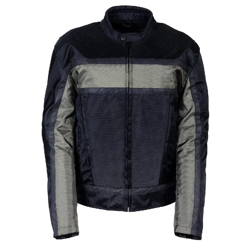 Hooded men jackets with a detachable faux - fur trim for added warmthHooded men jackets with a detachable faux - fur trim for added warmthNexGen SH2095 Men's 'Racer' Black and Grey Reflective Textile Motorcycle Jacket