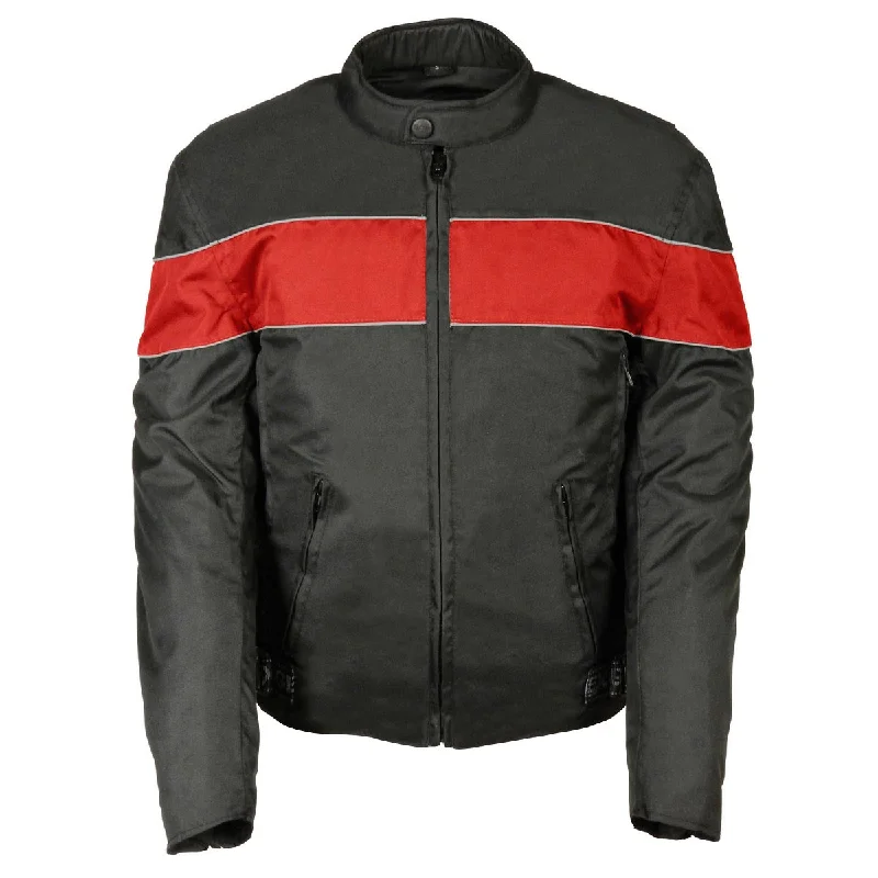 Slim - fit leather men jackets with a distressed finish for a rugged lookSlim - fit leather men jackets with a distressed finish for a rugged lookNexGen Men’s SH212104 Black and Red Nylon Racer Jacket