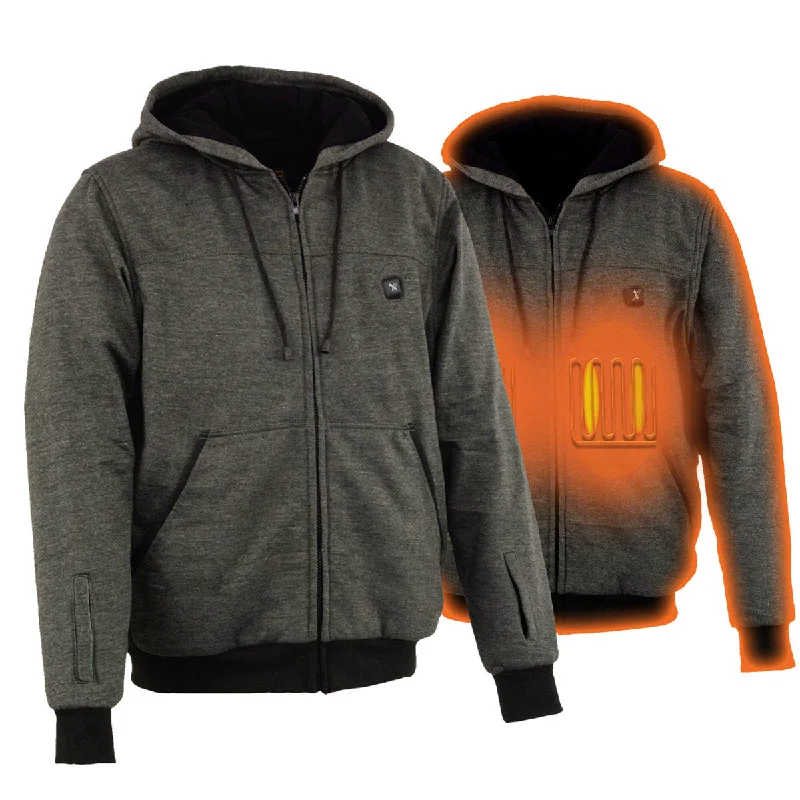 Hooded men jackets with a detachable faux - fur trim for added warmthHooded men jackets with a detachable faux - fur trim for added warmthNexgen Heat NXM1717DUAL Technology Men's “Fiery’’ Heated Hoodie - Grey Sweatshirt Jacket for Winter w/ Battery Pack