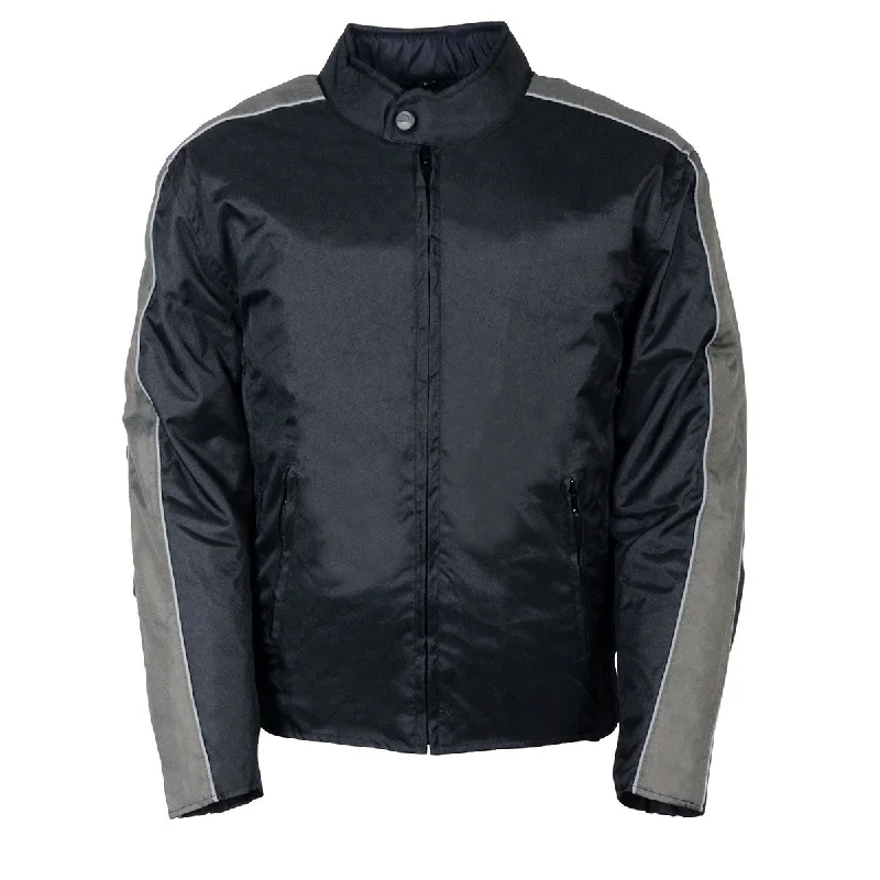 Lightweight men jackets made from recycled nylon for eco - friendly travelLightweight men jackets made from recycled nylon for eco - friendly travelNexGen SH0030 Men's 'Racer' Black and Grey Textile Motorcycle Jacket