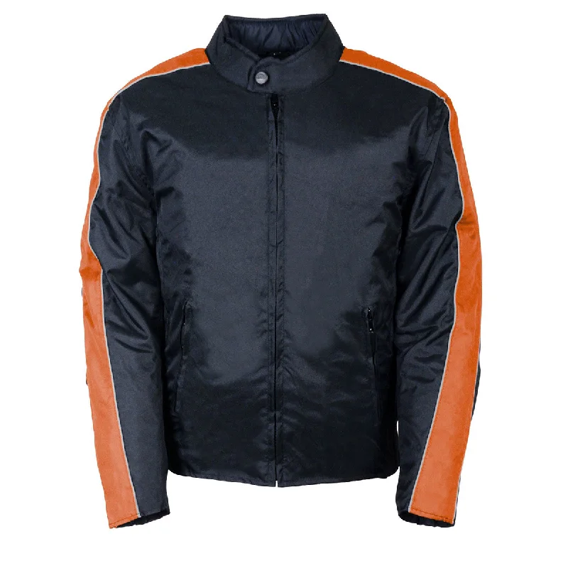 Windbreaker men jackets with UV protection for outdoor activitiesWindbreaker men jackets with UV protection for outdoor activitiesNexGen SH0030 Men's 'Racer' Black and Orange Textile Motorcycle Jacket