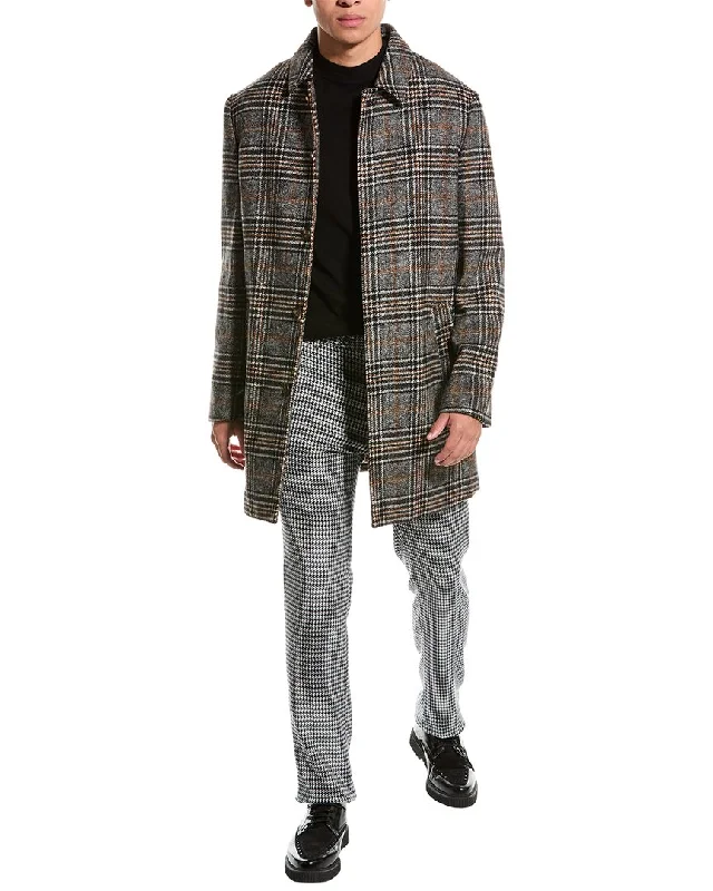 Men coats with a stand - up collar for a sleek and modern lookPaisley & Gray Slim Fit Wool-Blend Topper Coat