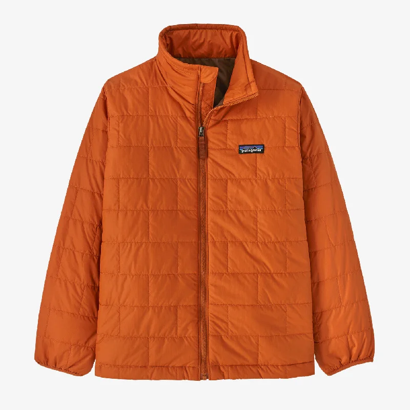 Hooded men jackets with a detachable faux - fur trim for added warmthHooded men jackets with a detachable faux - fur trim for added warmthKids' Nano Puff Brick Quilt Jacket - Redtail Rust