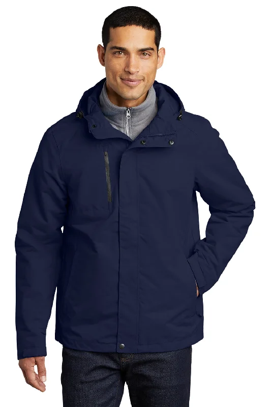 Men jackets with a hidden interior pocket for secure storageMen jackets with a hidden interior pocket for secure storagePort Authority Mens All Conditions Waterproof Full Zip Hooded Jacket - True Navy Blue