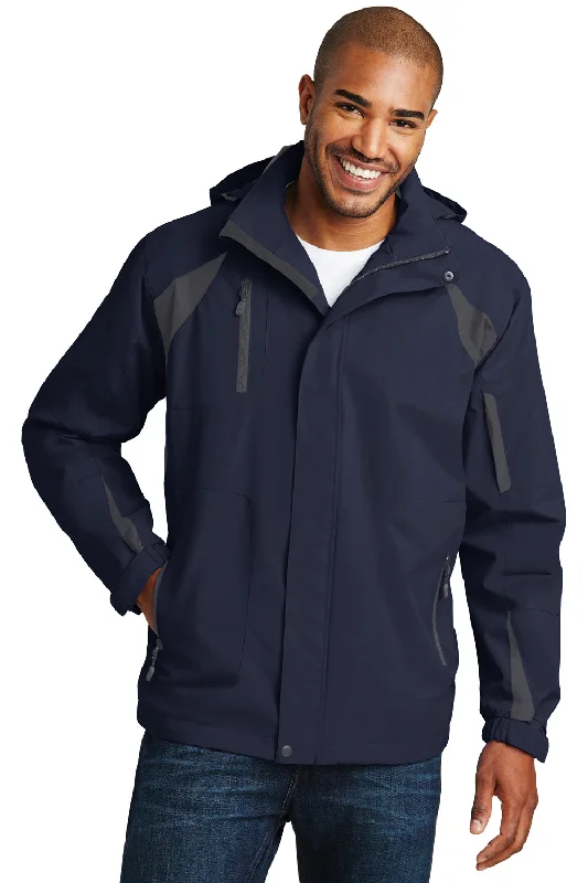 Fleece - lined men jackets for cold - weather commutingFleece - lined men jackets for cold - weather commutingPort Authority Mens All Season II Waterproof Full Zip Hooded Jacket - True Navy Blue/Iron Grey