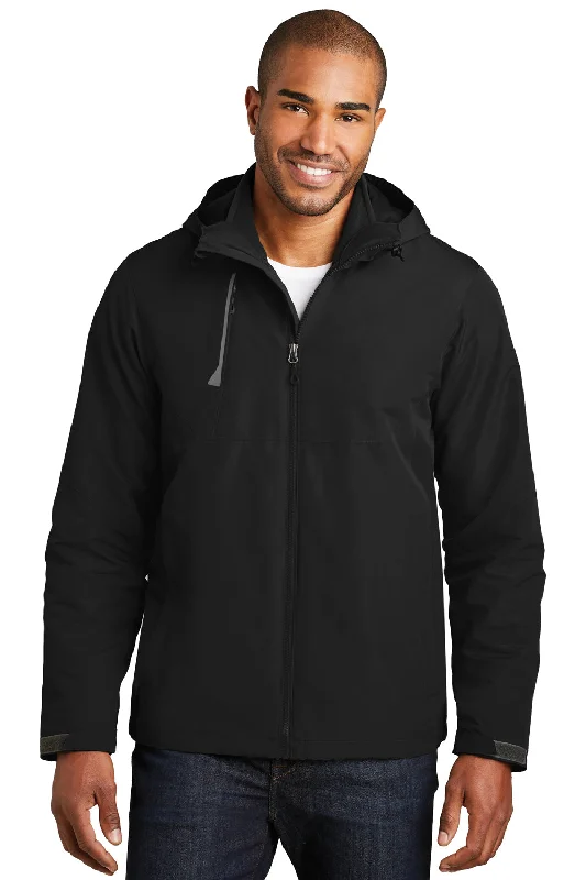 Men jackets with a built - in hood that can be stowed away when not in useMen jackets with a built - in hood that can be stowed away when not in usePort Authority Mens Merge 3-in-1 Wind & Water Full Zip Hooded Jacket - Deep Black