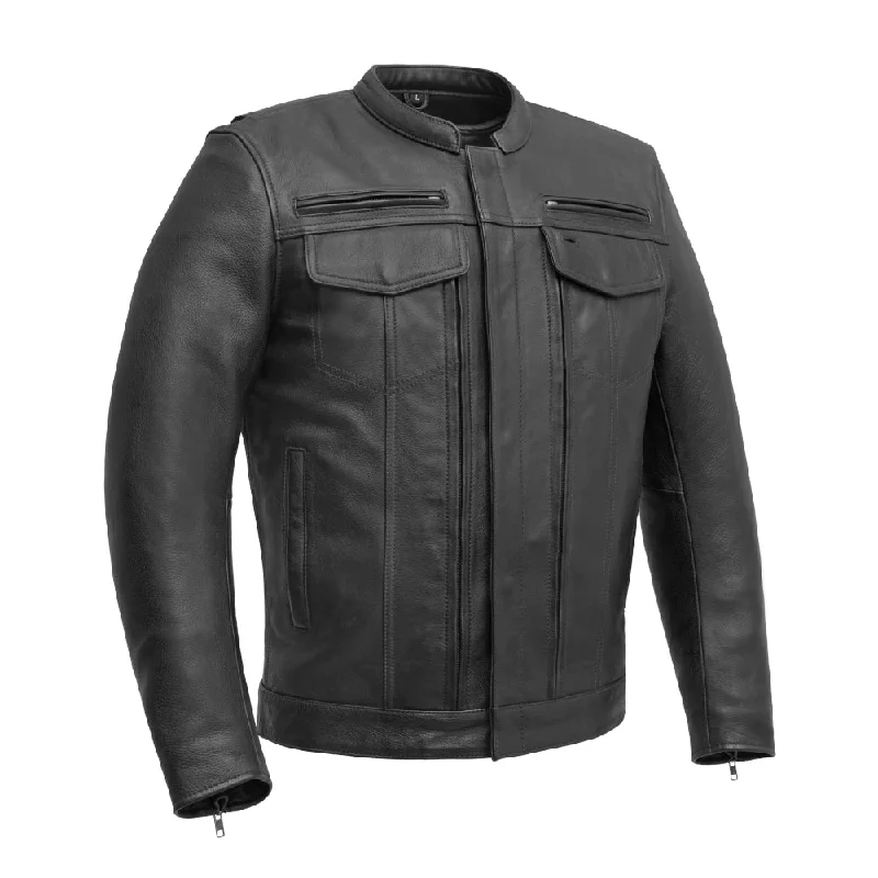 Men jackets with a built - in hood that can be stowed away when not in useMen jackets with a built - in hood that can be stowed away when not in useRaider Men's Motorcycle Leather Jacket