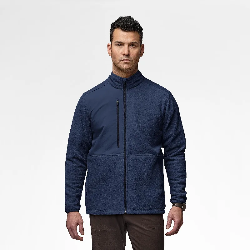 Men jackets with a built - in hood that can be stowed away when not in useMen jackets with a built - in hood that can be stowed away when not in useSlate Men's Micro Fleece Zip Jacket - Navy