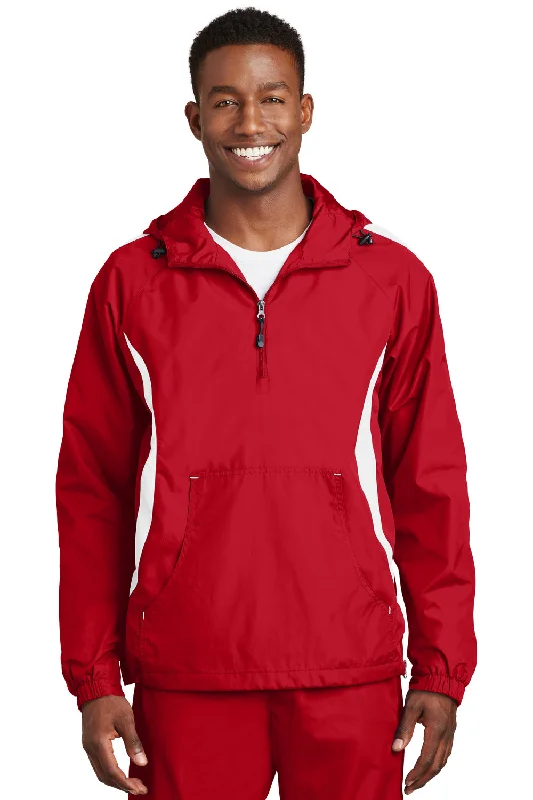 Waterproof men jackets with taped seams for heavy rain protectionWaterproof men jackets with taped seams for heavy rain protectionSport-Tek Mens 1/4 Zip Hooded Jacket - True Red/White - Closeout