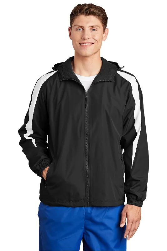 Plus - size men jackets with adjustable drawstrings for a comfortable fitPlus - size men jackets with adjustable drawstrings for a comfortable fitSport-Tek Mens Full Zip Hooded Jacket - Black/White