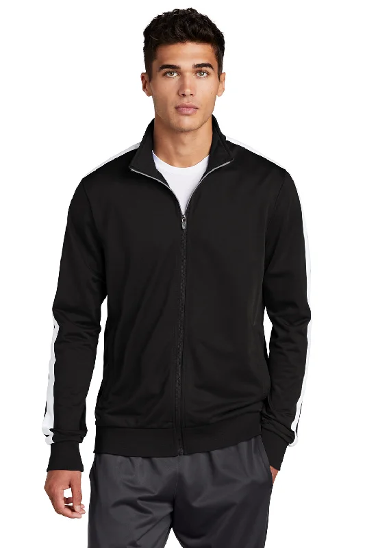 Plus - size men jackets with adjustable drawstrings for a comfortable fitPlus - size men jackets with adjustable drawstrings for a comfortable fitSport-Tek Mens Full Zip Track Jacket - Black/White