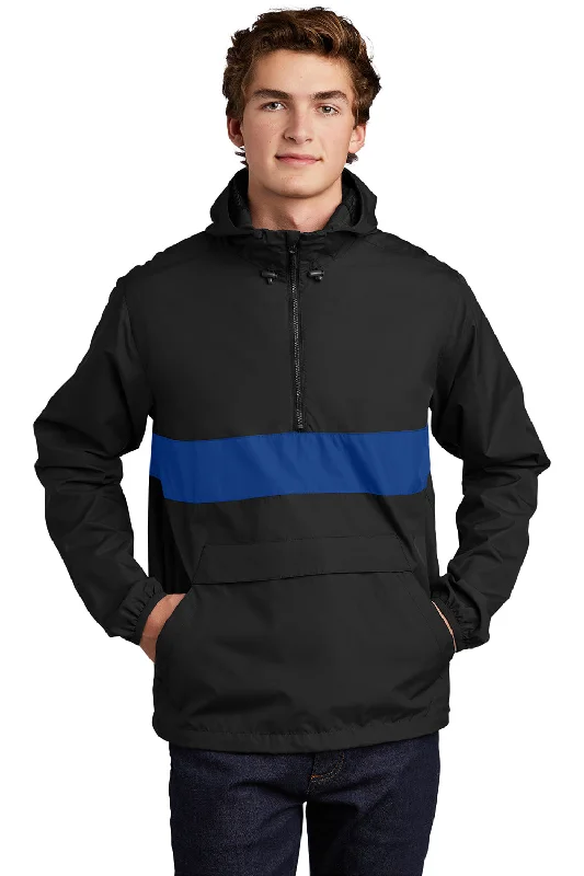 Windbreaker men jackets with UV protection for outdoor activitiesWindbreaker men jackets with UV protection for outdoor activitiesSport-Tek Mens Hooded 1/4 Zip Jacket - Black/True Royal Blue