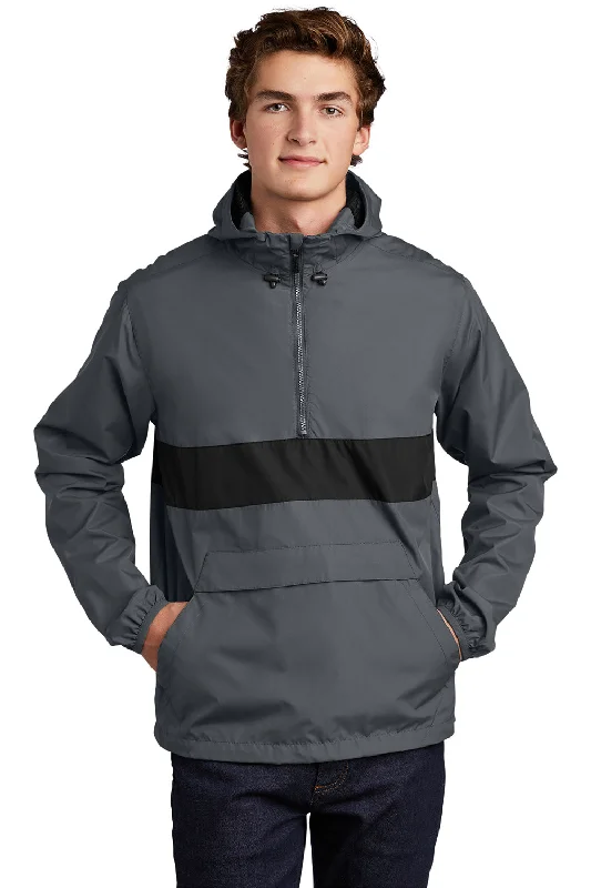 Men jackets with a media - friendly pocket for easy access to gadgetsMen jackets with a media - friendly pocket for easy access to gadgetsSport-Tek Mens Hooded 1/4 Zip Jacket - Graphite Grey/Black