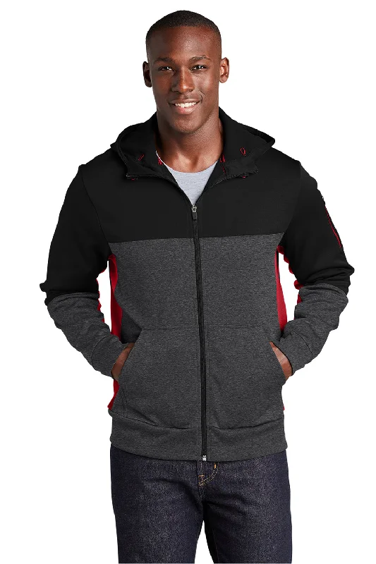 Men fleece - paneled cycling jerseys for bike ridesMen fleece - paneled cycling jerseys for bike ridesSport-Tek Mens Moisture Wicking Full Zip Tech Fleece Hooded Jacket - Black/Heather Graphite Grey/True Red