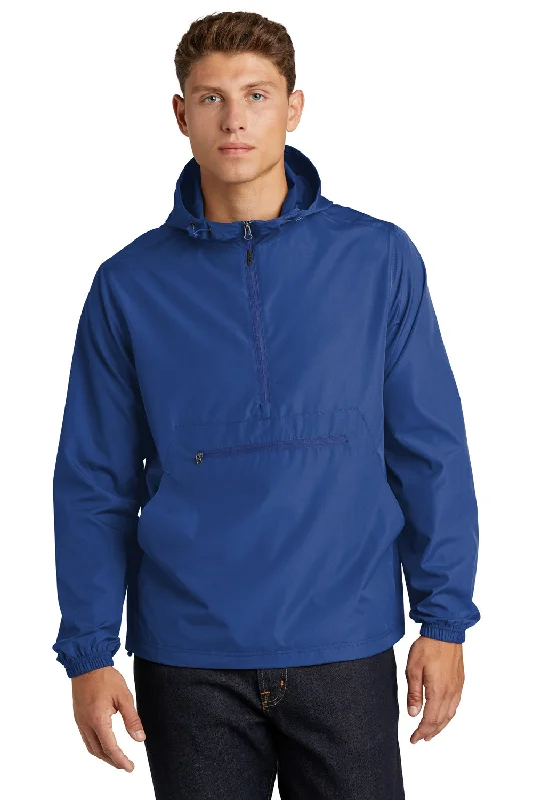 Windbreaker men jackets with UV protection for outdoor activitiesWindbreaker men jackets with UV protection for outdoor activitiesSport-Tek Mens Wind & Water Resistant Packable Anorak 1/4 Zip Hooded Jacket - True Royal Blue