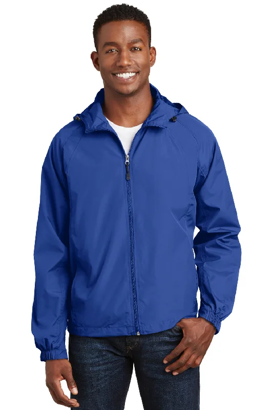 Men jackets with a hidden interior pocket for secure storageMen jackets with a hidden interior pocket for secure storageSport-Tek Mens Water Resistant Full Zip Hooded Jacket - True Royal Blue