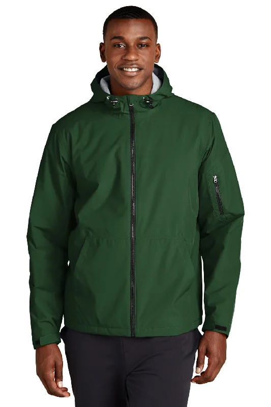 Men jackets with a built - in hood that can be stowed away when not in useMen jackets with a built - in hood that can be stowed away when not in useSport-Tek Mens Waterproof Insulated Full Zip Hooded Jacket - Forest Green