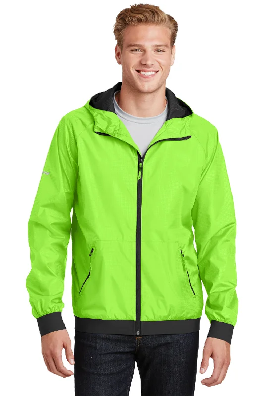 Lightweight men jackets made from recycled nylon for eco - friendly travelLightweight men jackets made from recycled nylon for eco - friendly travelSport-Tek Mens Wind & Water Resistant Full Zip Hooded Jacket - Lime Shock Green/Black - Closeout