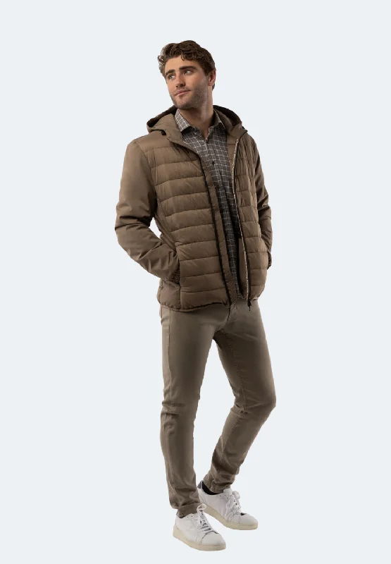 Long - line men coats reaching below the knee for maximum coverageStone Hooded Puff Coat