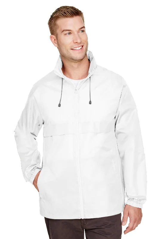 Slim - fit leather men jackets with a distressed finish for a rugged lookSlim - fit leather men jackets with a distressed finish for a rugged lookTeam 365 Mens Zone Protect Water Resistant Full Zip Hooded Jacket - White