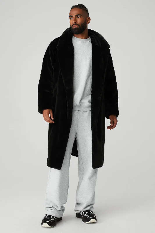 Plus - size men jackets with adjustable drawstrings for a comfortable fitOversized Faux Fur Trench - Black