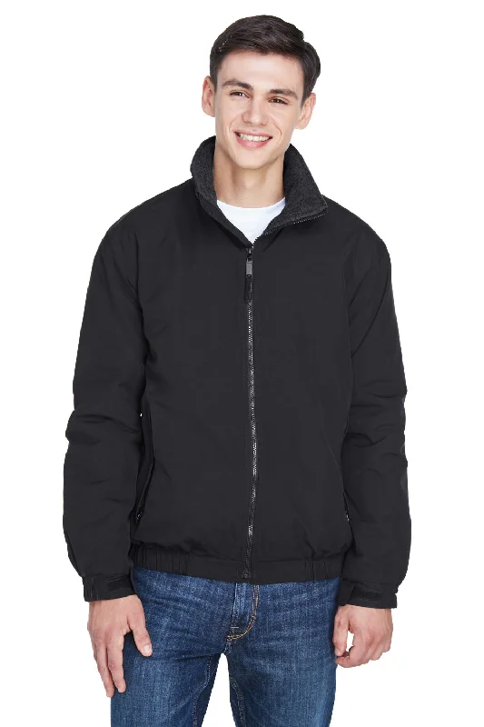 Hooded men jackets with a detachable faux - fur trim for added warmthHooded men jackets with a detachable faux - fur trim for added warmthUltraClub Mens Adventure Wind & Water Resistant Full Zip Jacket - Black