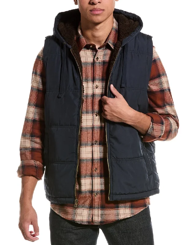 Men coats with a stand - up collar for a sleek and modern lookWEATHERPROOF VINTAGE Sherpa-Lined Hooded Puffer Vest