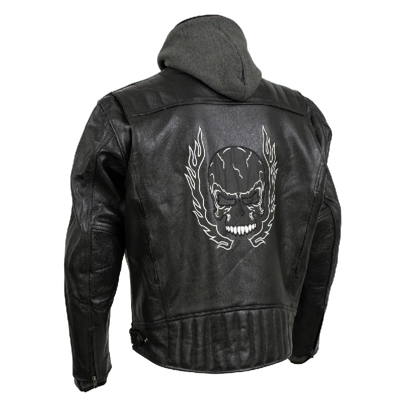 Lightweight men jackets made from recycled nylon for eco - friendly travelLightweight men jackets made from recycled nylon for eco - friendly travelXelement BXU573 Men's Black 'Alibi' Armored Leather Motorcycle Jacket with Skull Embroidery and Hoodie