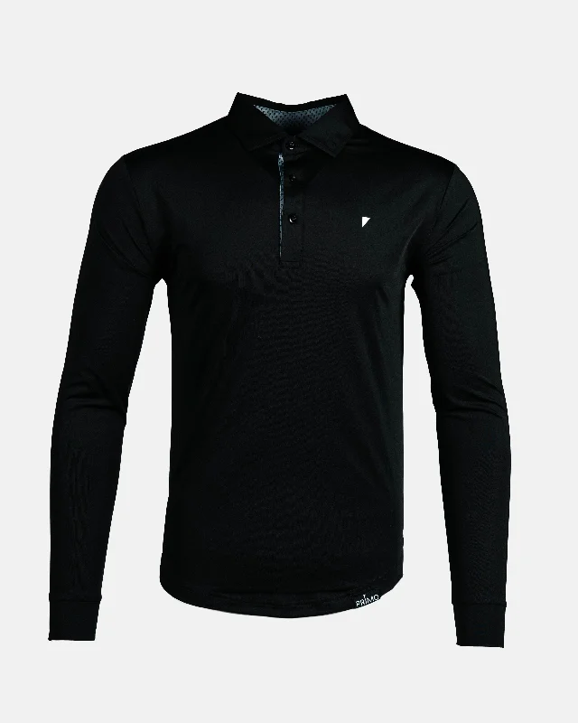 Men's breathable cotton blend polo shirts for summer outingsBlack Long Sleeve Classic Polo